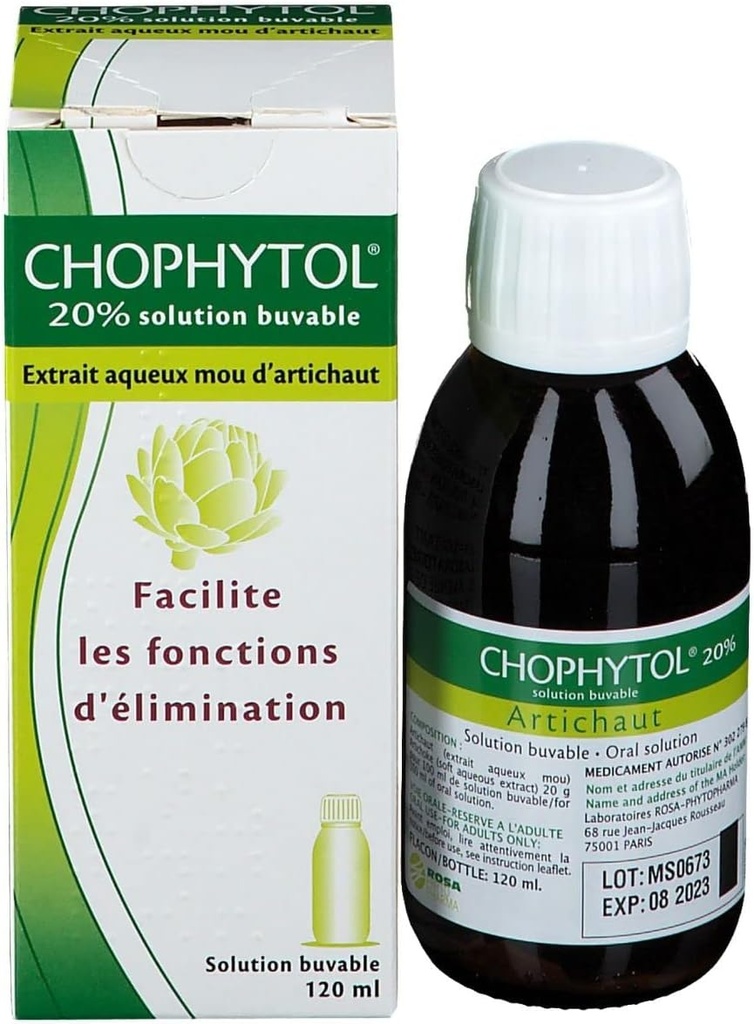 Chophytol 20% - Solución bebible (con Artichoke) - para promover la función del riñón del hígado - 120ml Botella