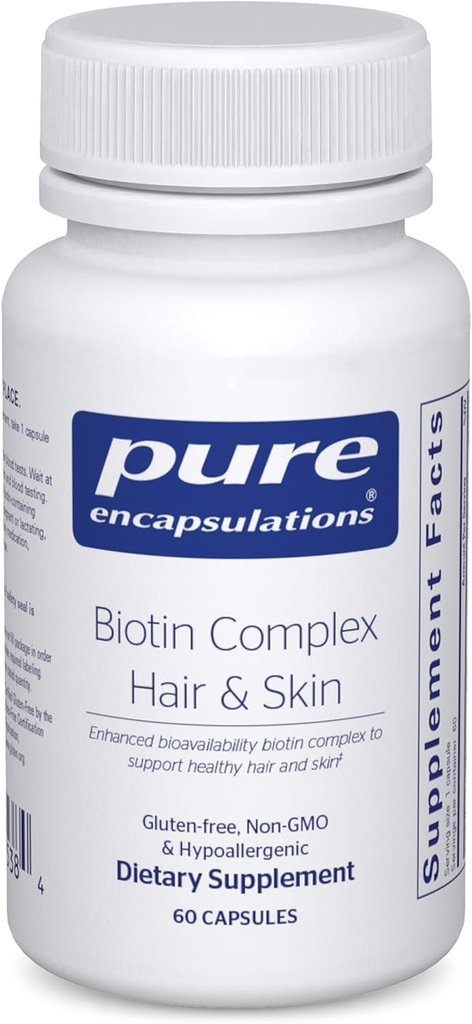 Encapsulaciones puras Complejo de Biotina Pelo &amp; Esquí ← Complejo Biotin para el cabello y la piel saludables ← 60 cápsulas