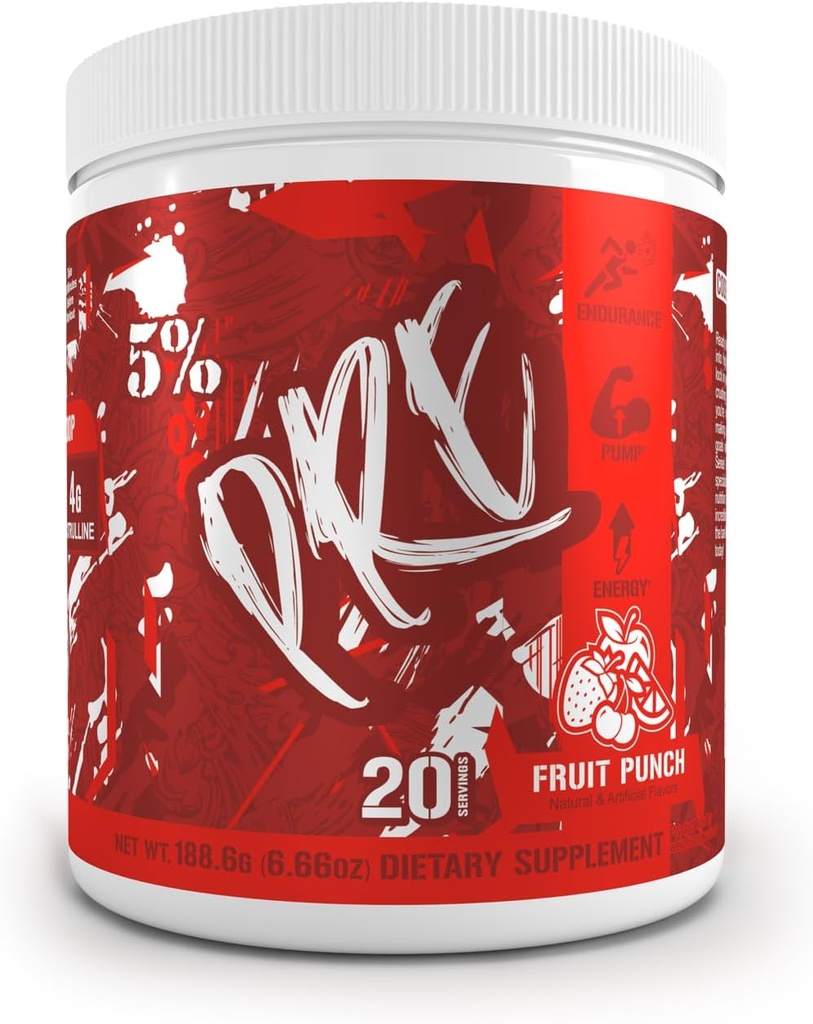 5% Código de Nutrición Red Series Pre Workout Powder for Men ' Women TEN Energy, Pump, Power, Protein Synthesis & Focus TEN 300mg Caffeine, L-Citrulline, Glycerol, Taurine, Alpha GPC, Huperzine (Fruit Punch)