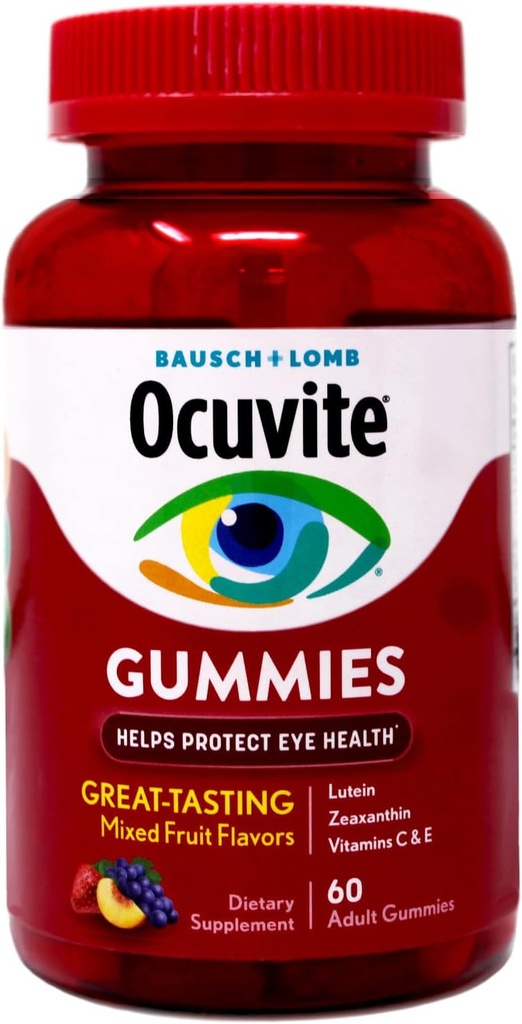 Ocuvite Eye Vitamin &amp; Mineral Supplement, Gummy Multivitamin for Eyes, Zinc, Vitamina C &amp; E, Lutein & Zeaxanthin Supplements for Vision Support for Adults, 60 Gummies