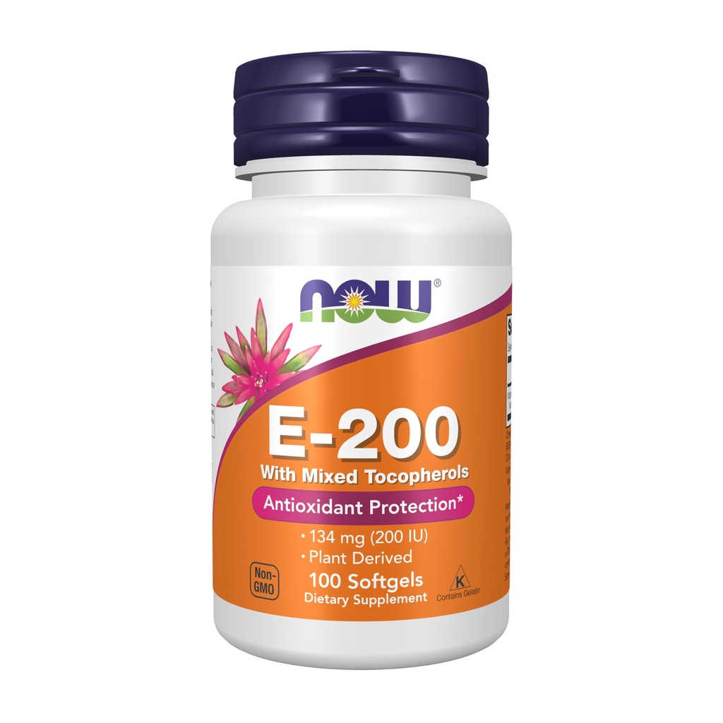 AHORA Alimentos Suplementos, Vitamina E-200 UI Tocoferoles mixtos, Protección antioxidante*, 100 Softgels