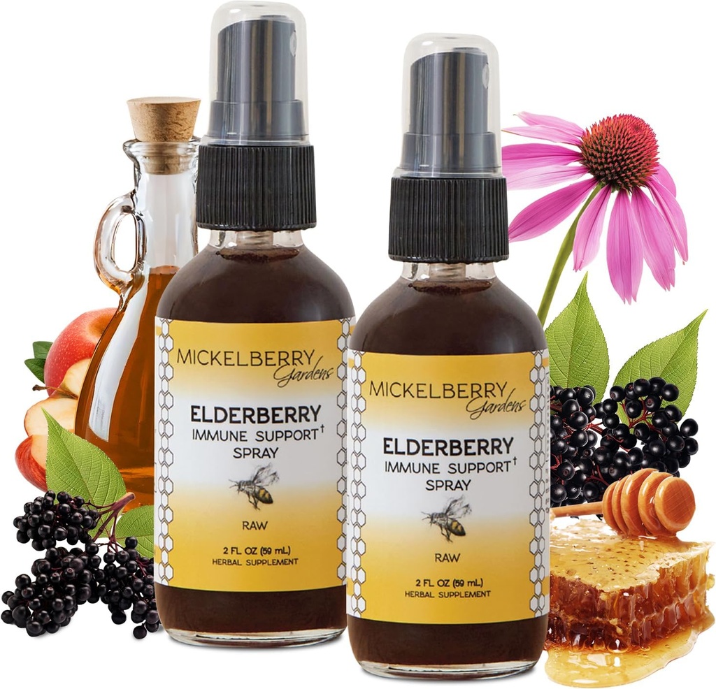 Mickelberry Gardens Elderberry Honey Propolis Throat Spray - Natural Immune Support and Throat Coat for Kids and Adults, 2 Ounces (Pack of 2)