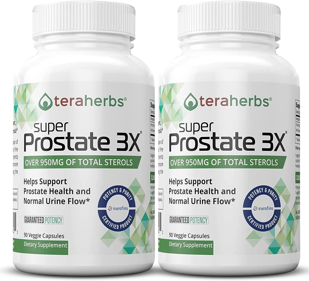 Tera Herbs Super Prostate 3X - Control de vejiga, Equilibrio hormonal &amp; Apoyo para la Prostata Ampliada & Urination Frequent - Suplementos de próstata para hombres w / beta Sitosterol no Saw Palmetto (2 Pack)