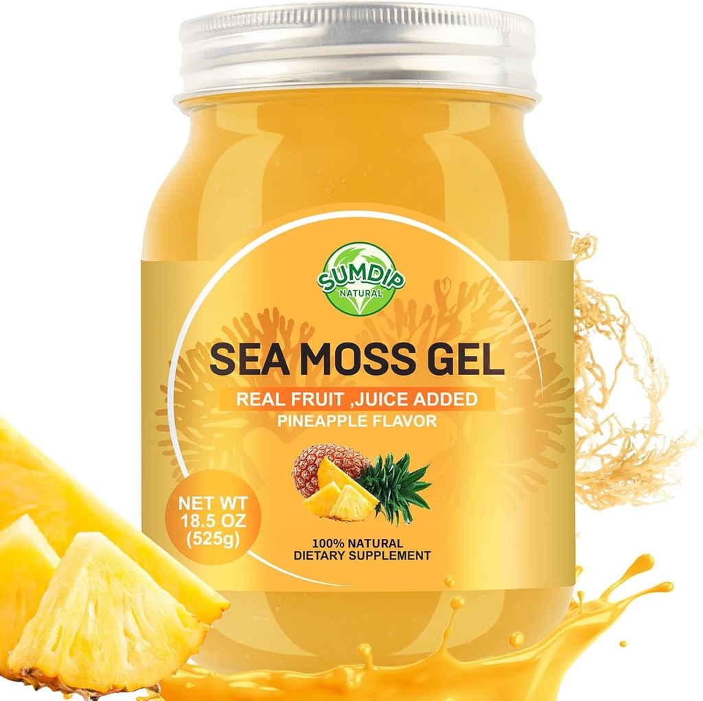 18.5OZ Sea Moss Gel, Raw Flavored Irish Seamoss Gel Immune and Digestive Support Vitamin Mineral Supplements, Pineapple