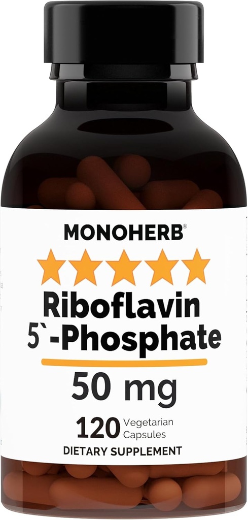 MONOHERB Riboflavin 5'-Phosphate 50 mg - 120 cápsulas vegetarianas - Vitamina Bioactiva B2