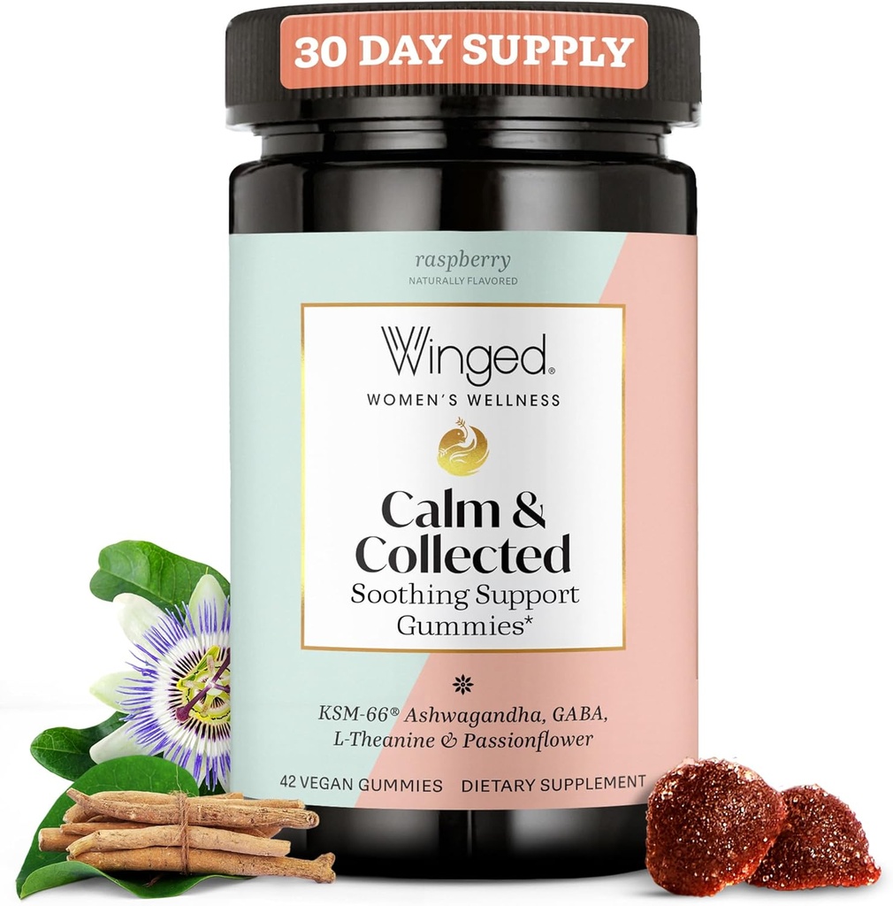 Ganado Wellness Calm &amp; Coleccion, Stress Relief Gummies - Stress Support Suplemento con KSM-66 Ashwagandha, L-Theanine, GABA &amp; Passionflower - Vegan & Gluten-Free Gummy - Raspberry, 42 Conde