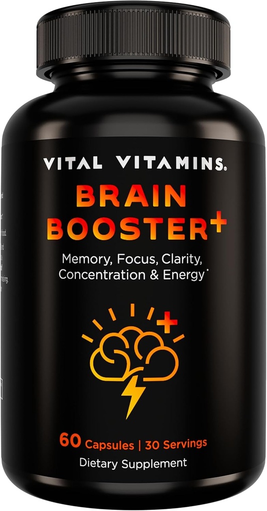 Vitaminas Vitales Suplemento Cerebro Nootrópico Plus - para Memoria, Focus, Concentración, Energía Neuro, Claridad - con los salones Mane de León - 60 cápsulas