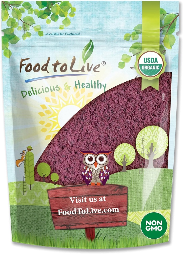 Comida para vivir - Pólvora de Elderberry Negro Orgánica, 12 onzas No GMO, Hecho de bayas secas crudas, sin amueblar, Vegan, Bulk, Grande para hornear, Smoothies, Yogurts, No Sulphites, Contiene Maltodextrin