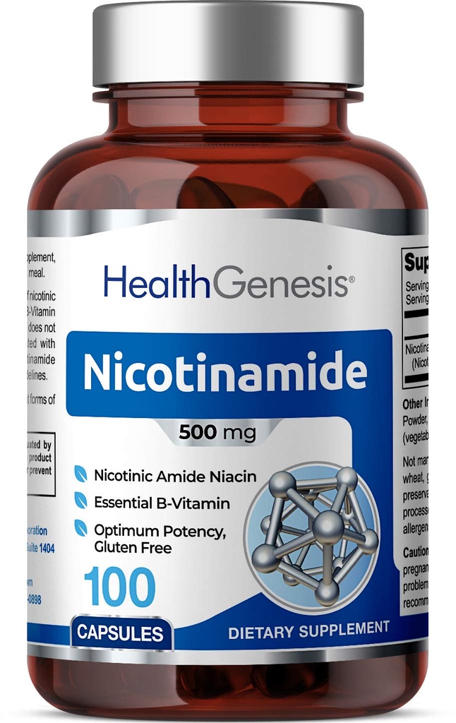 B-3 Nicotinamide 500 mg 100 Caps - Nicotinic Amide Niacin Natural Flush-Free Vitamin Formula - Supports Skin Cell Health