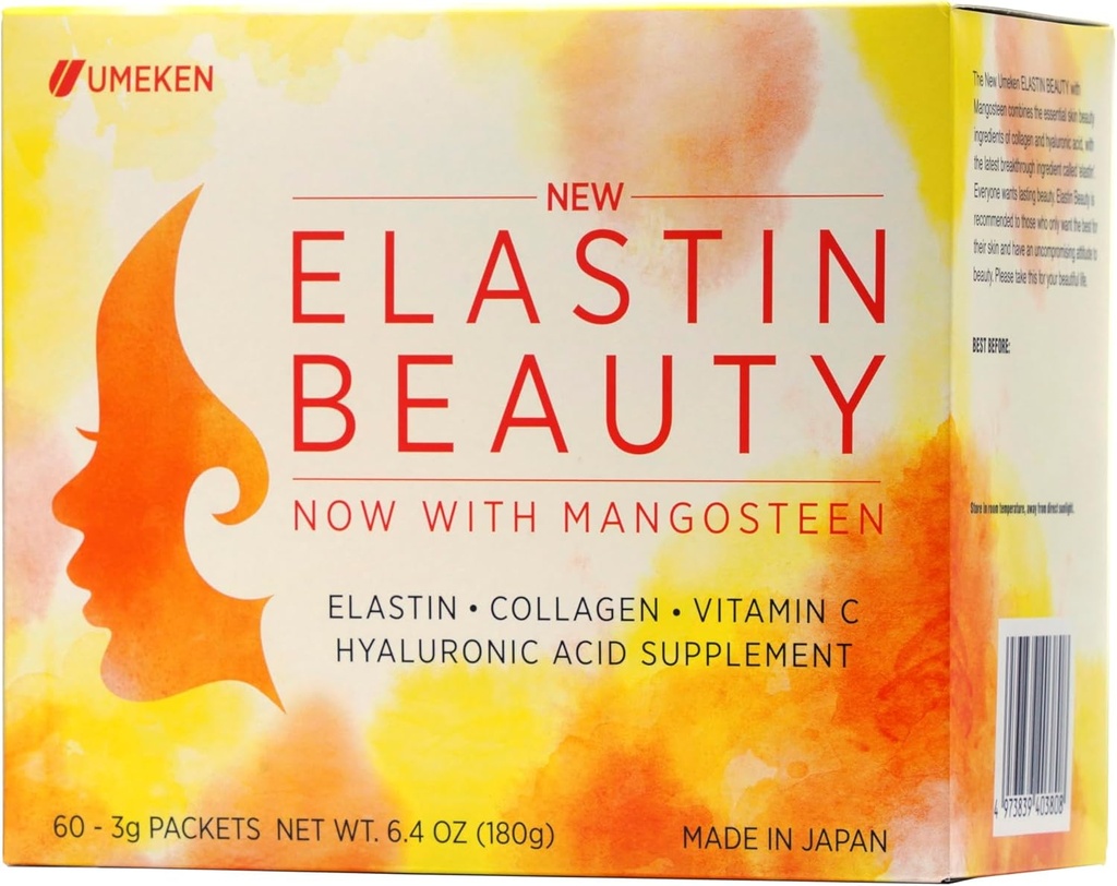 Umeken Elastin Beauty Powder Suplemento con Peptides Collagen, Ácido Hialurónico, Vitamina C y Mangosteen Fruit, Salud y Bienestar de la Mujer, 1 Mes de Suministro, 60 Packets