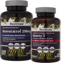 ResVitale Beauty 3 - Suplemento de cuidado de la piel con Collagen, Keratin & Elastin - 90 cápsulas " Resveratrol 250 mg - Resveratrol Suplemento para hombres y mujeres - 120 cápsulas vegetarianas