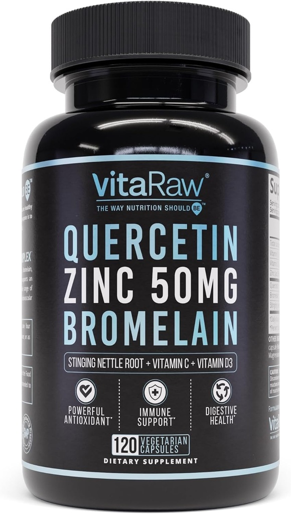 Quercetina con bromelaina 500mg cápsulas, soporta la respuesta inmune, el confort conjunto, " Wellness general - Vitamina C, Zinc 50mg, " Vitamina D3 5000 UI - Inmunity Health Pills