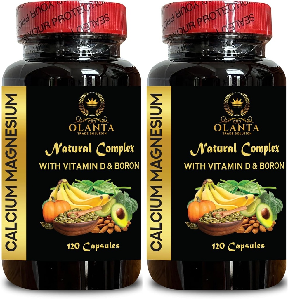 Complejo de magnesio de calcio - Magnesio de calcio " Borón, musculo " Apoyo a los nervios, múltiples minerales Blend, vitamina D3 para el hueso, citrato de manganeso, minerales para el soporte de huesos - 2 botellas 240 cápsulas