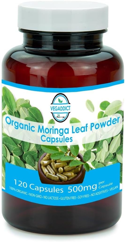 Certified Organic 100% Raw &amp; Pure Moringa Leaf Powder Capsules ← Moringa Oleifera ← Natural Herbal Supplement TEN 120 Capsules ANTE No Additives TEN Gluten Free TENLactose Free TEN Soy Free