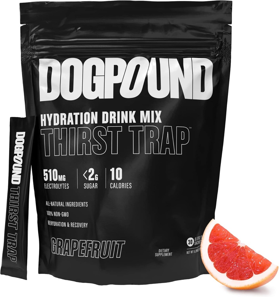 DOGPOUND Thirst Trap ← Hydration Suplemento ← Electrolyte Drink Mix for Workout & Nightlife Recovery ← Grapefruit TEN 10 Calories TEN 30 Easy Open Sticks