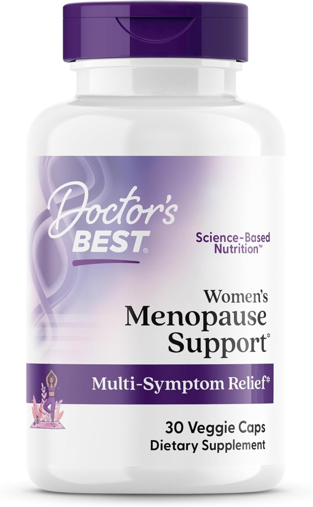 Doctor's Best Womens Menopause Support (Soy Isoflavone, Black Cohosh, Chaste Tree), Multi-Symptom Relief, Non-GMO, Gluten Free, Vegan 30 Veggie Caps