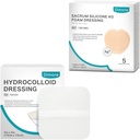 Hidrocolloide Wound Dressing, 10 Pack Ultra Thin 4" x 4" + Ag Silver Sacrum Foam Wound Dressing Bandages Silicone Adhesive Border 7"x7"