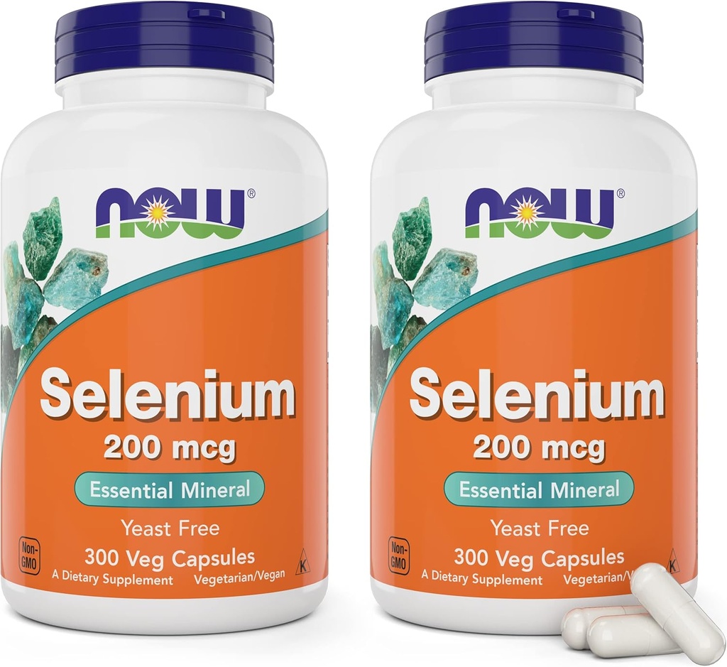 Ahora Selenium 200mcg Capsules, 300 Conde (Pack of 2) - L Selenomethionine Mineral Supplement for Women &amp; Hombre - Veg Caps, Non-GMO, Vegan Friendly, Yeast-Free