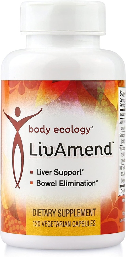 Body Ecología LivAmend Silencioso Suplemento Liver ← Milk Thistle y Artichoke vivieron Ayudas en Vida sana y mejora la eliminación de Bowel  120 Vegetarian Count