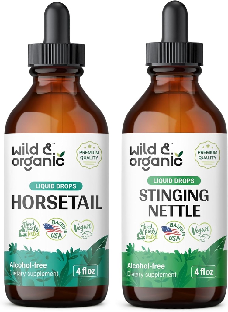 Wild &amp; Organic Horsetail Tincture 4 fl oz &amp; Sting Nettle Root Tincture 4 fl oz