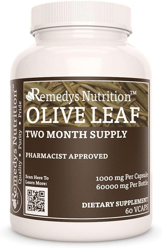 Nutrición de Remedy Hoja de Oliva Silencioso 1000 mg, 60 cápsulas veganos Suplemento dietético herbal