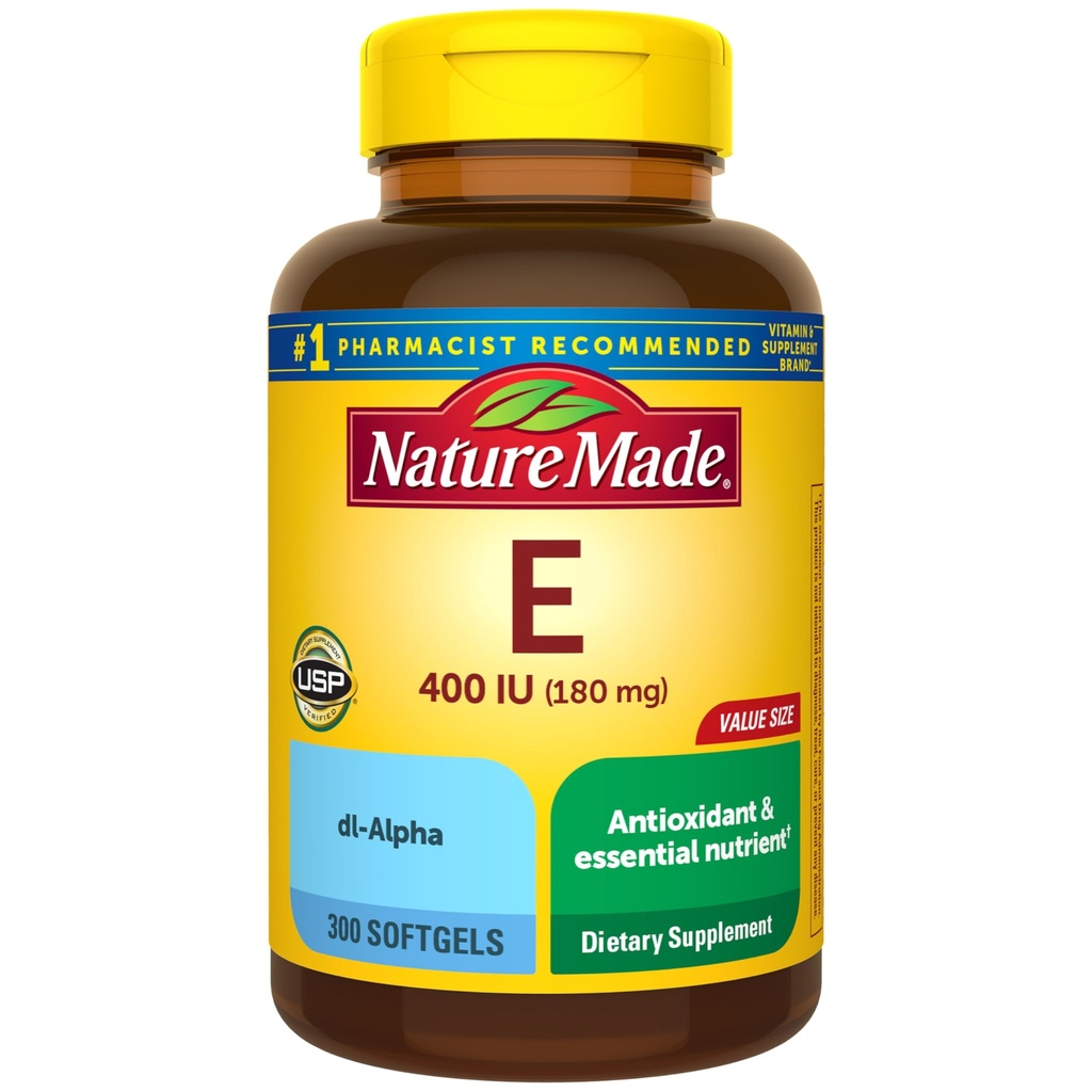 Nature Made Vitamin E 180 mg (400 IU) dl-Alpha, Dietary Supplement for Antioxidant and Skin Support, 300 Softgels, 300 Day Supply