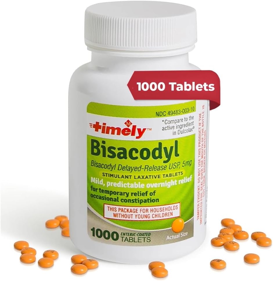 Laxative Bisacodyl 5mg Tablets - Laxantes estimulantes para el estreñimiento Actuación rápida " Gentle - Alivio del estreñimiento de la noche para adultos -1000 Tablets