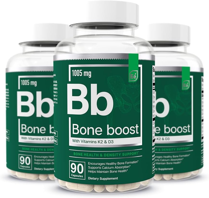 Elementos esenciales Boost Health Supplement - Bone Support and Calcium Supplement with Vitamin D 3, K2, Cissus Quadrangularis for Bone Strength - 270 Capsules (90 Day Supply) (3-Pack)