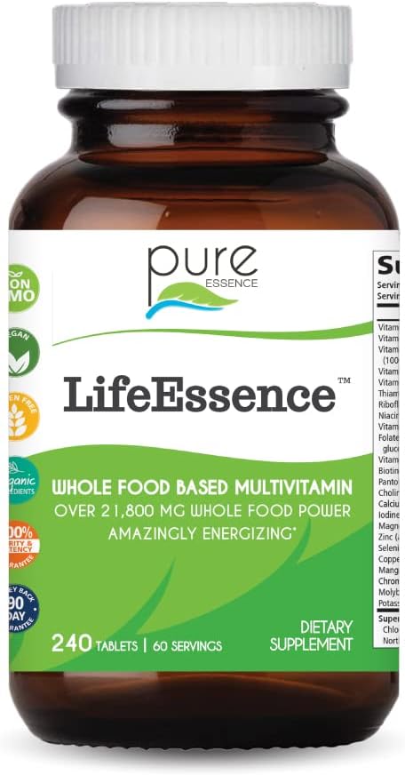PURE ESSENCE LABS LifeEssence Multivitamin for Women and Men - Natural Herbal Supplement - Vitamin D, Vitamin D3, Vitamin B12, Biotin with Whole Foods (240 Tablets)