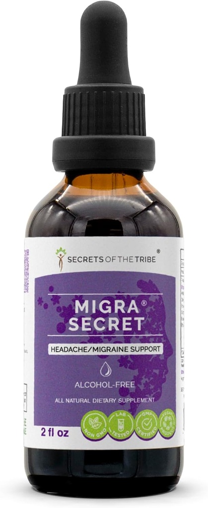 Secretos de la Tribu - Migra Secret, Headache/Migraine Support, Herbal Supplement Blend Drops Alcohol-Free Liquid Extract (2 fl oz)