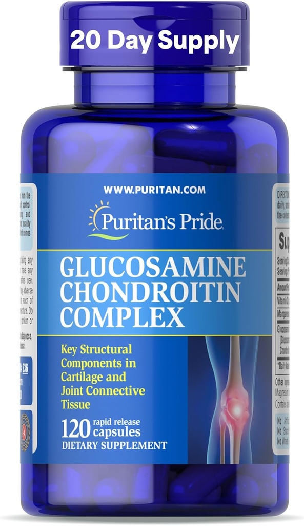 Complejo de condroitina de Glucosamina Pride de Puritan para Mujeres y Hombres, Suplemento dietético para la salud conjunta, 120 cápsulas de liberación rápida