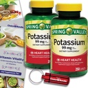 Choice Bundle Spring Valley Potassium Heart Health Dietary Supplement Caplets 99 mg 250 CT 2 pk (500 Total) + “Vitamin Vitality” Guide & Keychain Pill Container (4 Items)!