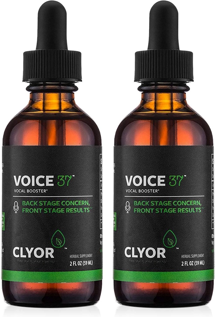 CLYOR Voice37 - Singers Voice Remedy - 2 Pack All Natural Herbal Vocal Booster Formula to Lubricate Soothe and Relieve Hoarseness Dry Itchy Throat - Mejora Cantando y Hablando - 2 oz - VOICE37
