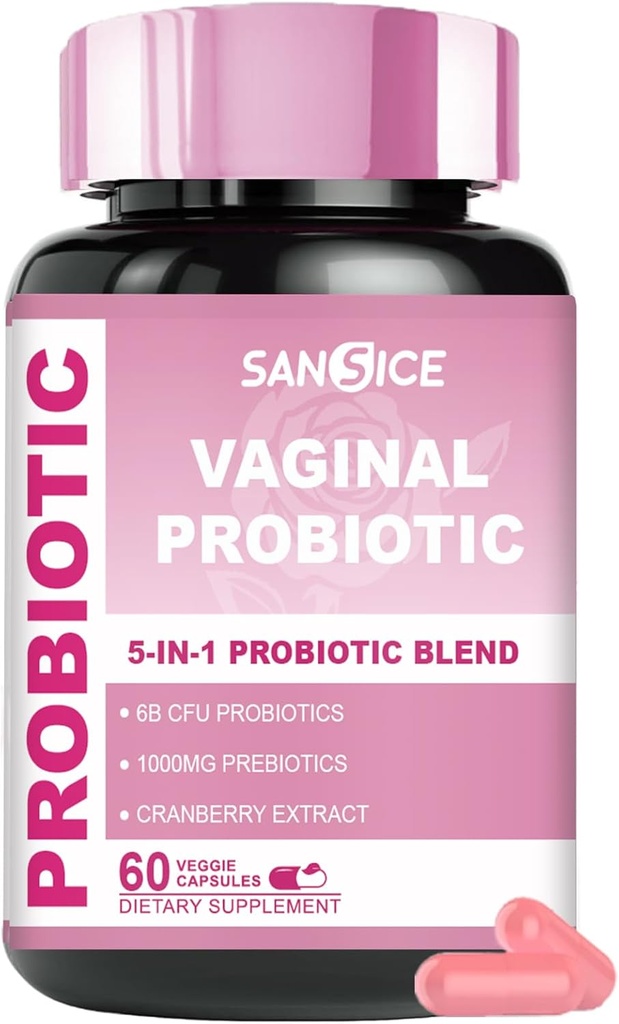 Suplemento de Probióticos Vaginales para Mujeres, 70mg Mujer V-Probiótico Blend(6B CFU), Lactobacillus con Extracto de Arándano Prebiótico &amp; Arándano para Odor Vaginal, Balanza de pH, Suplemento Prebiótico Orgánico(60 cápsulas)