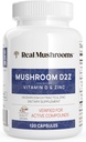 Mushrooms reales Cápsulas de zinc y vitamina D2 – con extractos orgánicos Chaga y Reishi Mushroom – Vitaminas para el bienestar general – Vegan, No GMO, Libre de gluten – 120 Conde Suplemento de setas