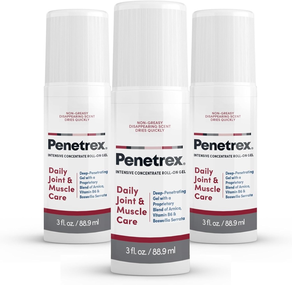 Penetrex Joint &amp; Muscle Therapy - Soothing Gel for Back, Neck, Hands, Feet - Premium Whole Body Rub with Arnica, Vitamin B6 &amp; MSM - 3oz Roll On Gel (3-Pack)