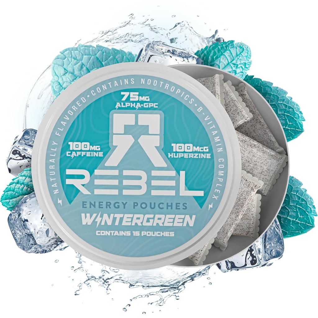 Pouches de cafeína de energía nootrópica • 100 mg de cafeína • Alfa GPC • Huperzina A " Vitaminas esenciales • Sin azúcar • Tecnología de fibra de coco • Sabor de invierno • 15 bolsas por can (Pack of 1)