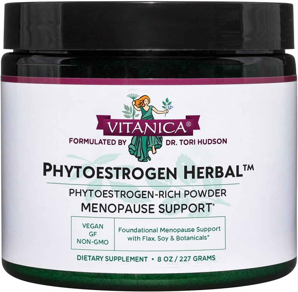 Vitanica Phytoestrogen Herbal Non-GMO PMS, Menopause Relief Supplement for Women, Hormone Balance, Night Sweats & Hot Flash Relief, Soy Isoflavones, Vegan, Polvo 8 Oz (Phytoestrogen Herbal)