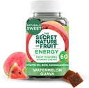The Secret Nature of Fruit Energy Chews, Real Fruit Powered Vitamin Chews with Vitamin B12, Iron, Ashwagandha, Watermelon &amp; Guava for Long Lasting Energy (60 Count), Pink