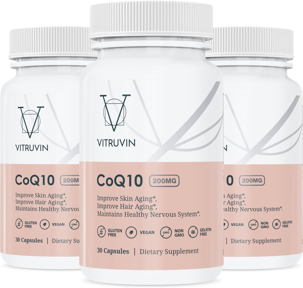 Vitruvin Ubiquinol COQ10 – Coenzima Q10 Ultraabsorbable, co q 10 suplemento antioxidante para la salud vascular y del corazón, la piel sana y el cabello, el envejecimiento saludable
