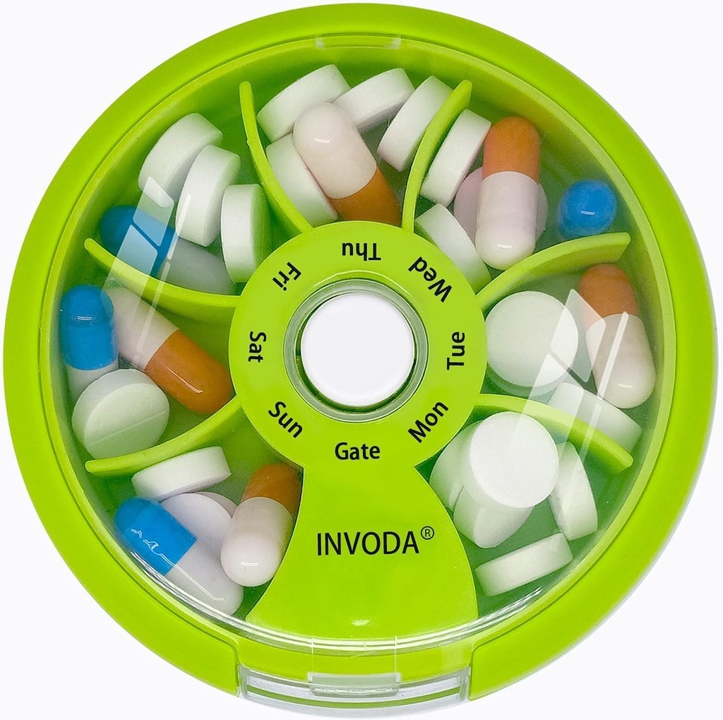 Pill Organizer Small Pill Case 7 Day Portable Travel Pill Box Cute Daily Pill Container for Medicine Fish Oil Supplements Vitamin Case (Green)