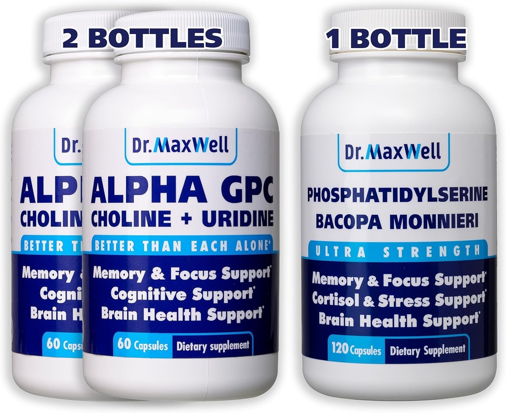 Alfa GPC & Uridine 2X 60 Capsules + Phosphatidylserine " Bacopa 1x 120 Capsules, 2 meses de suministro