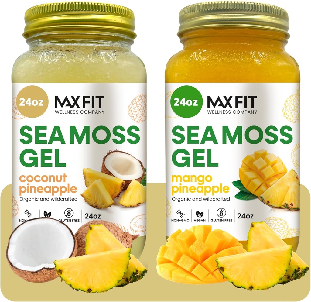 Sea Moss Gel Organic Raw (Bundle of 2 Jars 24oz) Coconut Pineapple y Mango Pineapple Wildсrafted Gold Sea Moss Gel de Santa Lucía ← 92 Vitaminas y Minerales latitud Pure Raw+Non-GMO Silencio Vegan Superfood