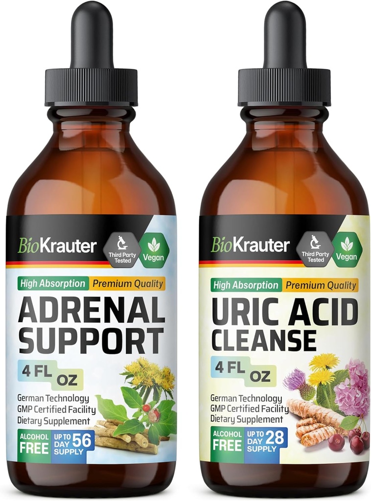 BIO KRAUTER Soporte Adrenal Tintura 4 Fl. Oz. & Uric Acid Support Tintura 4 Fl. Oz.
