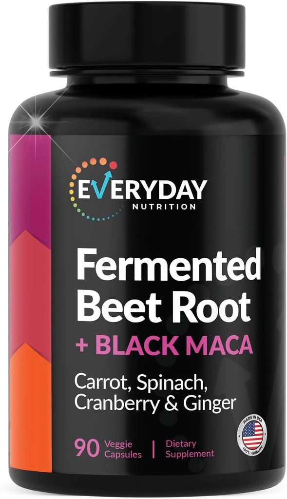 Organic Fermented Beet Root, Black Maca, Carrot, Spinach, Cranberry, Ginger ←Enhanced Global Health for Women &amp; Men TEN Made in USA ← 90 Veggie Capsules