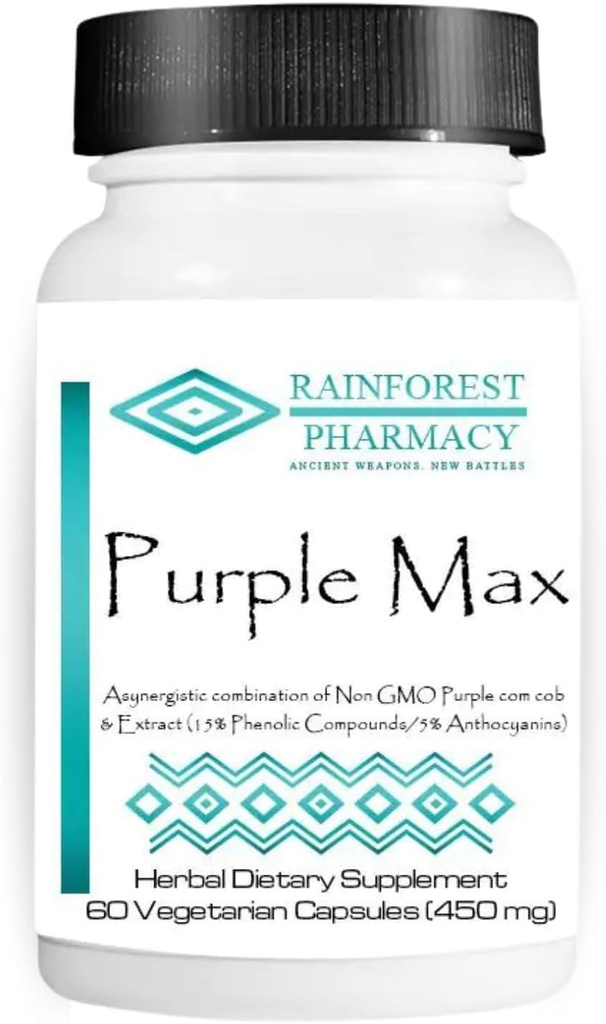 Farmacia de la selva púrpura Max - 60 cápsulas vegetales ¦ Wildcrafted Natural Purple Corn Cob &amp; Extract and 15% Phenolic Compound ← Non-GMO, Herbal Supplement