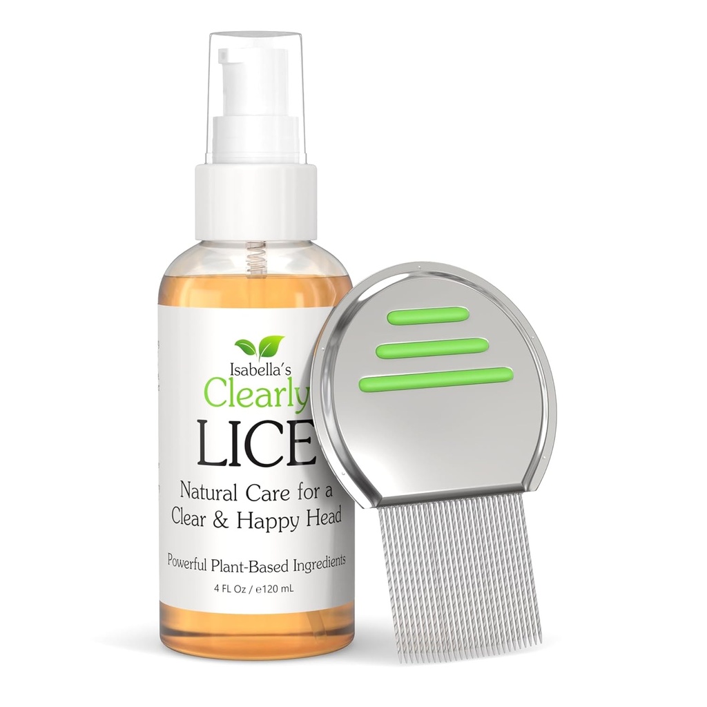 Isabella claramente LICE, Blend of Natural and Essential Oils ← Non Toxic Scalp Oil for Lice and Nits with Metal Nit Comb (Included) ← Neem, Rosemary, Cedarwood Silencio para adultos y niños Silencioso Made in USA