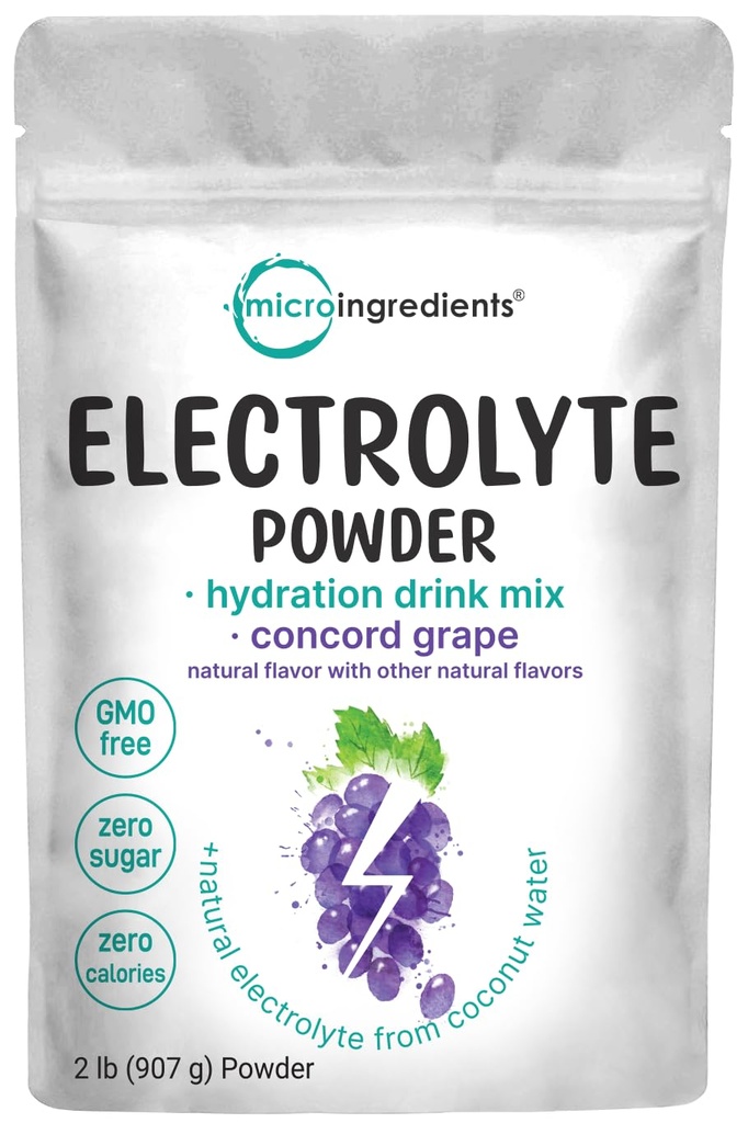Micro Ingredientes Hidration Electrolyte Powder, 2 lb (139 Servings) Silencio Concord Grape Flavor ← High Potassium (1,000mg) + Coconut Water tención No Sugar, Keto Friendly ← Non-GMO