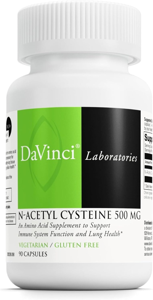 Laboratorios DAVINCI - Cisteine N-Acetil 500 mg - un suplemento aminoácidos para apoyar la función del sistema inmunitario y la salud pulmonar - Vegetariano, libre de gluten - 90 cápsulas