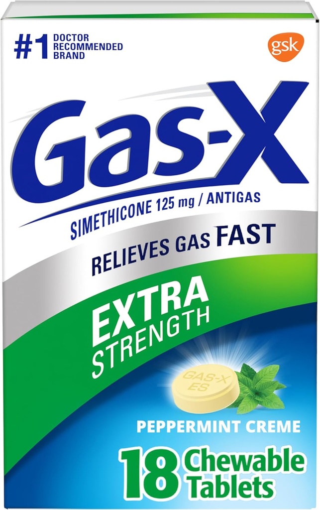 Gas-X Tablas de Alivio de Gas Quible con Simethicone 125 mg, Peppermint Creme - 18 Conde